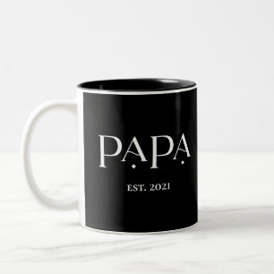 Caneca De Café Em Dois Tons Papai Est. 2021 com Nomes de Crianças   Texto mod
