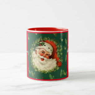 Caneca De Café Em Dois Tons Papai noel alegre do vintage