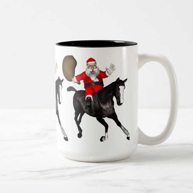 Caneca De Café Em Dois Tons Papai Noel Andando Cavalo Negro (Direita)
