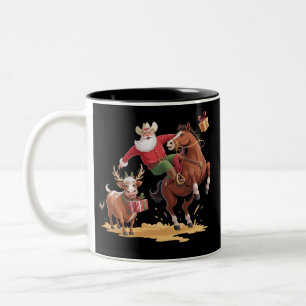 Caneca De Café Em Dois Tons Papai Noel Caubói Ocidental Rodeio de Natal Cavalo