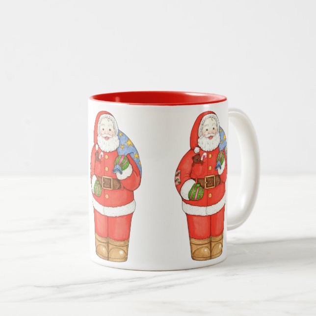 Caneca De Café Em Dois Tons Papai Noel com saco (Frente Esquerda)