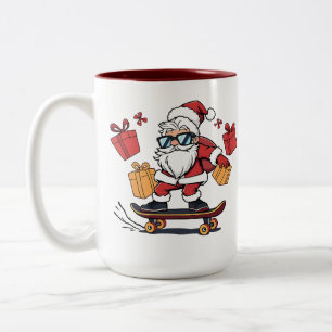 Caneca De Café Em Dois Tons Papai Noel de Skate – O Claus Mais Legal da Cidade
