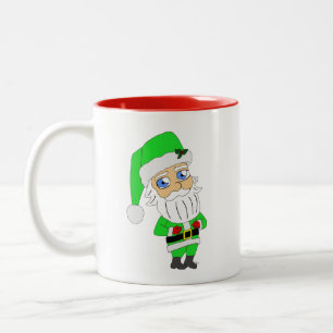 Caneca De Café Em Dois Tons Papai Noel de terno verde chibi
