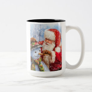 Caneca De Café Em Dois Tons Papai Noel e boneco de neve