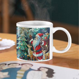 Caneca De Café Em Dois Tons Papai Noel e Sua Rebelde Brincando Presentes