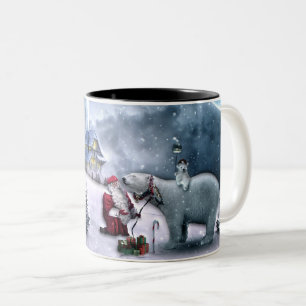 Caneca De Café Em Dois Tons Papai Noel e Urso Polar