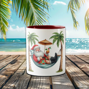 Caneca De Café Em Dois Tons Papai Noel em um Natal em uma Ilha Tropical