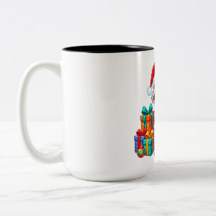 Caneca De Café Em Dois Tons Papai Noel Guaxinim com Bastão de Doce