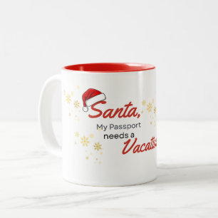 Caneca De Café Em Dois Tons Papai Noel meu passaporte precisa de férias