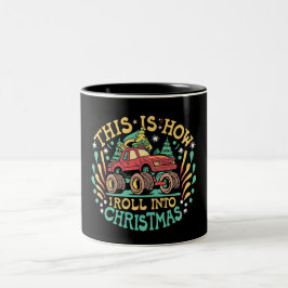 Caneca De Café Em Dois Tons Papai Noel Monster Truck Meninos Natal Christmas