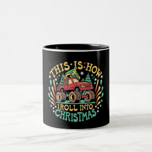 Caneca De Café Em Dois Tons Papai Noel Monster Truck Meninos Natal Christmas