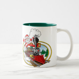 Caneca De Café Em Dois Tons Papai Noel monta uma locomotiva de vapor