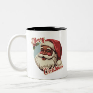 Caneca De Café Em Dois Tons Papai Noel Negro Natal Retro Vintage Feriado 