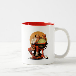 Caneca De Café Em Dois Tons Papai noel no globo