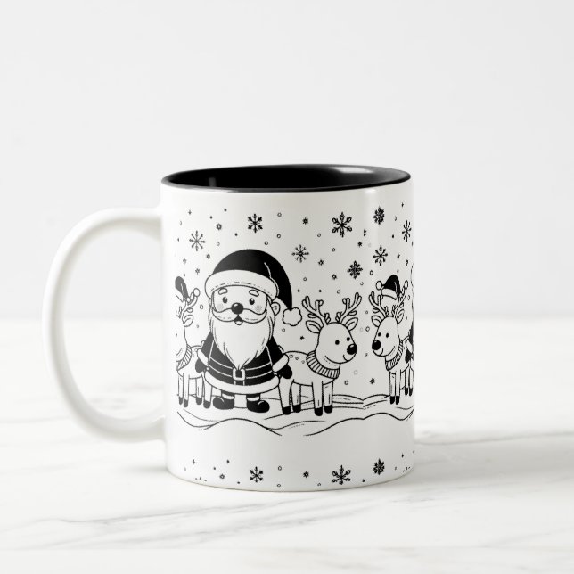 Caneca De Café Em Dois Tons Papai Noel Preto e Branco com Rena (Esquerda)