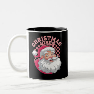 Caneca De Café Em Dois Tons Papai Noel Rosa Vintage Retrô Natal