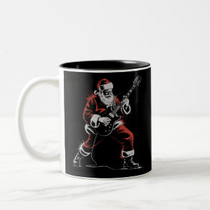 Caneca De Café Em Dois Tons Papai Noel Tocando Guitarra Retro Rock de Natal do