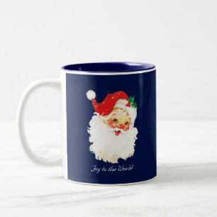 Caneca De Café Em Dois Tons Papai Noel Vintage em Azul Marinho