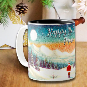 Caneca De Café Em Dois Tons Papai Noelzinho em uma grande paisagem nevada pers