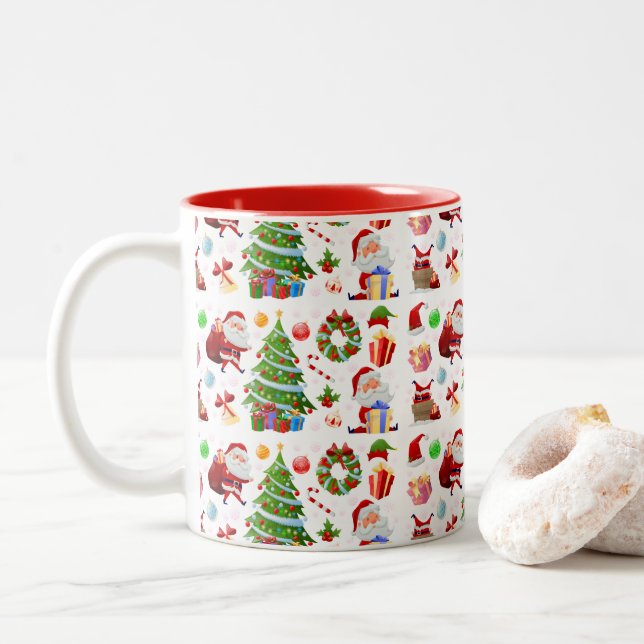 Caneca De Café Em Dois Tons Papais noeis Adoráveis E Elementos De Natal (Com Donut)