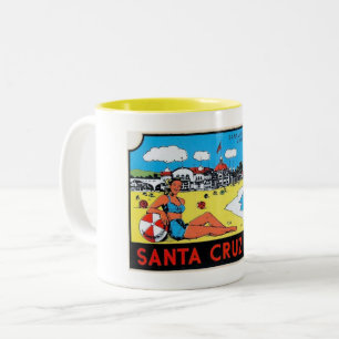 Caneca De Café Em Dois Tons Papais noeis Cruz, Califórnia, Vintage da Etiqueta
