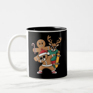 Caneca De Café Em Dois Tons Papais noeis de Natal Bear Skate Reindeer Xmas