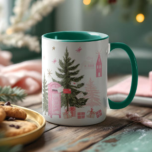 Caneca De Café Em Dois Tons Papais noeis de Natal cor-de-rosa Reindeer North P