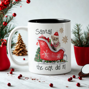 Caneca De Café Em Dois Tons Papais noeis de Script Moderno Cat Watercolor — Na
