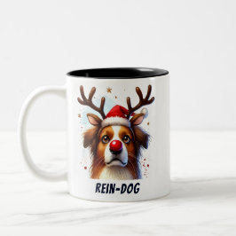 Caneca De Café Em Dois Tons Papais noeis Engraçados Nariz Vermelho Rein-Dog
