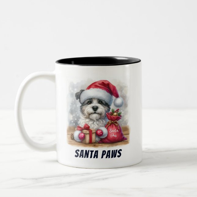 Caneca De Café Em Dois Tons Papais noeis Engraçados Paws Cachorro Bonito (Esquerda)