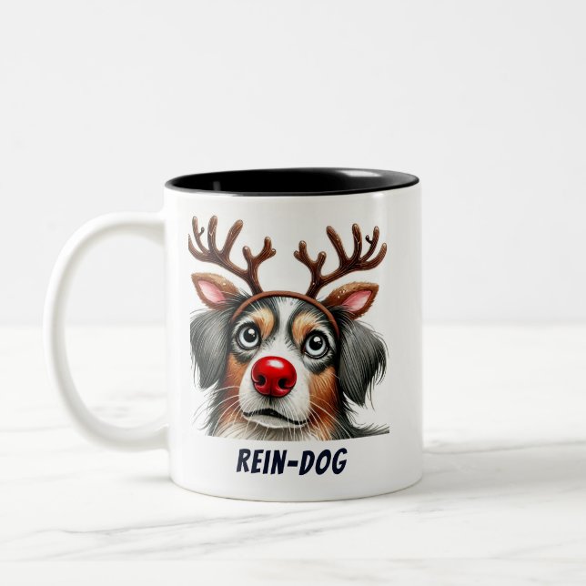 Caneca De Café Em Dois Tons Papais noeis Engraçados Rein-Dog (Esquerda)