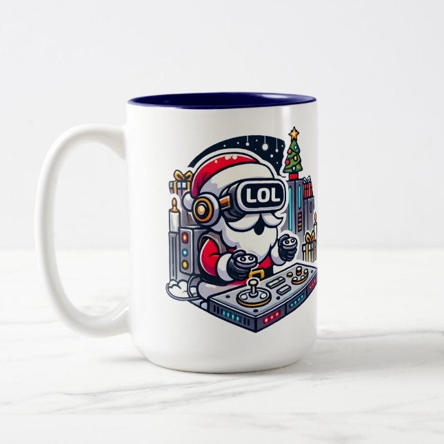 Caneca De Café Em Dois Tons Papais noeis futurísticos engraçados com VR Goggle (Esquerda)