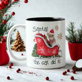 Caneca De Café Em Dois Tons Papais noeis Gato Engraçado Humor de Natal Aquarel