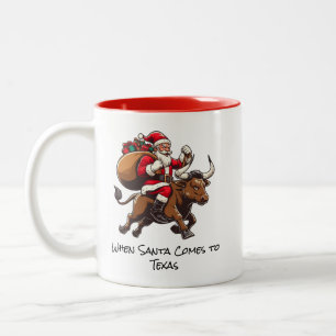 Caneca De Café Em Dois Tons Papais noeis no Texas Longhorn Bull entregando pre