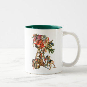 Caneca De Café Em Dois Tons Papais noeis para cima de uma escada