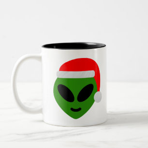 Caneca De Café Em Dois Tons papais noeis verdes alienígena emoji