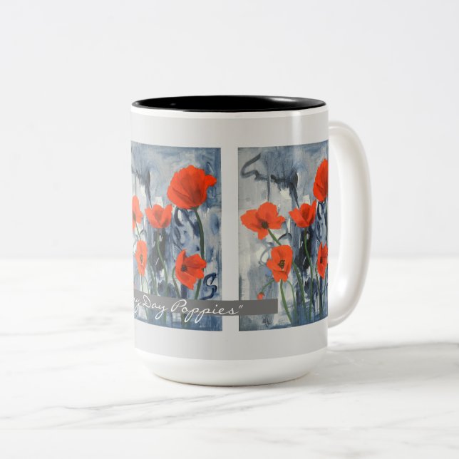 Caneca De Café Em Dois Tons Papas Vermelhos Arte Flor Personalizada (Frente Esquerda)