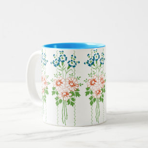Caneca De Café Em Dois Tons Papel de parede barroco com buquê de flores...