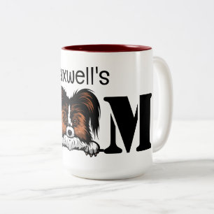 Caneca De Café Em Dois Tons Papillon Peeking Personalizou a Mãe