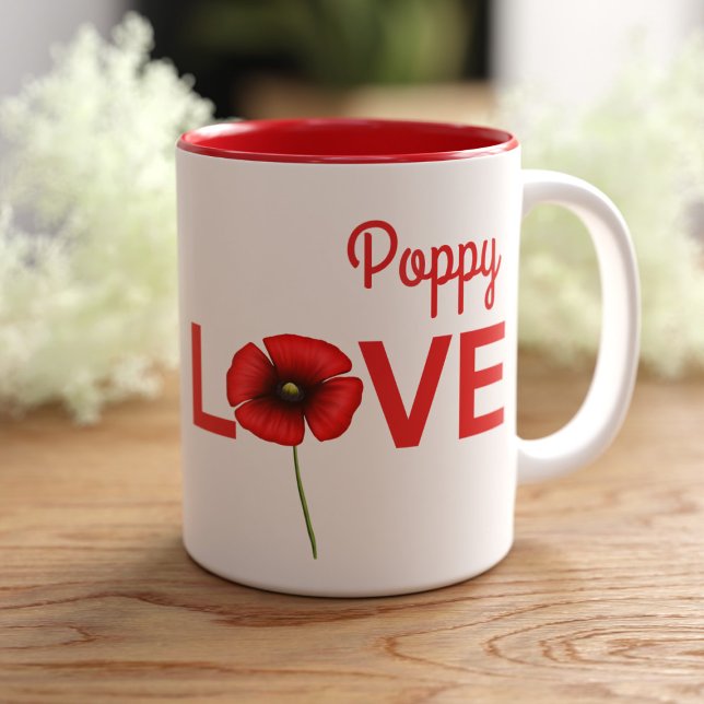 Caneca De Café Em Dois Tons Papoila personificada, café mug (Perfect poppy coffee mug if you love poppies and coffee. Just add your name)