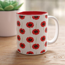 Caneca De Café Em Dois Tons Papoila Vermelha Cachorro Flor Padrão Floral Café 