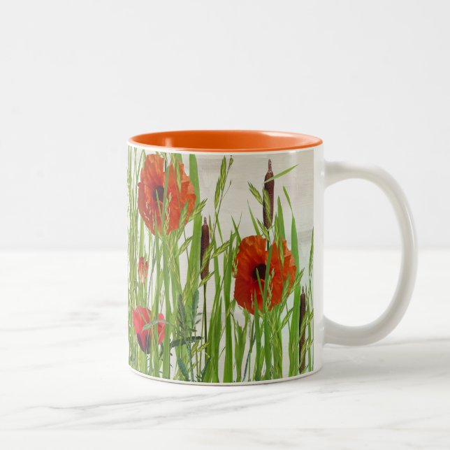 Caneca De Café Em Dois Tons papoilas e cattails (Direita)