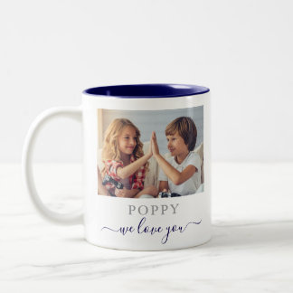 Caneca De Café Em Dois Tons Papoula Moderna Nós Te Amamos 2 Foto Azul Marinho