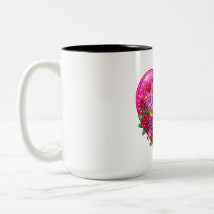 Caneca De Café Em Dois Tons Par de pássaros do amor em Coração de Rosa