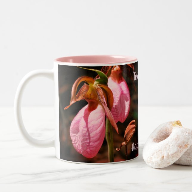 Caneca De Café Em Dois Tons Par Orquídea Cinzenta Rosa Slipper Personalizado (Com Donut)