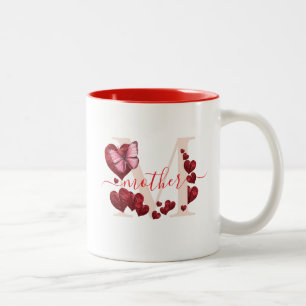 Caneca De Café Em Dois Tons Para a Mamãe Buquê de Folhas em Forma de Coração B