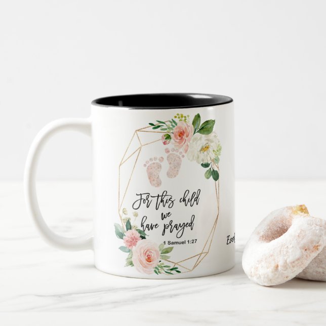 Caneca De Café Em Dois Tons Para Esta Criança, Rezamos Bíblia Versa (Com Donut)