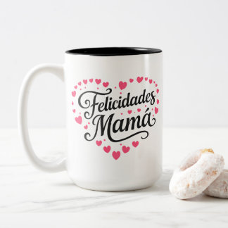 Caneca De Café Em Dois Tons Parabéns Mamãe Feliz Dia das Mães Caligrafia | 