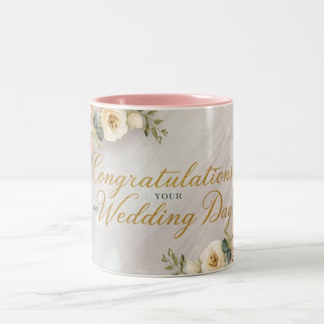 Caneca De Café Em Dois Tons Parabéns pelo seu dia de casamento (Centro)
