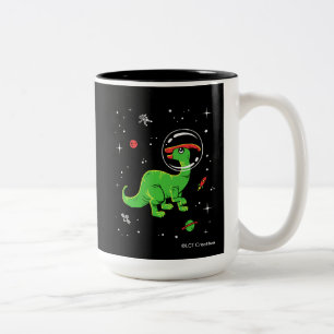 Caneca De Café Em Dois Tons Parasaurolophus verde e vermelho Dinos no espaço